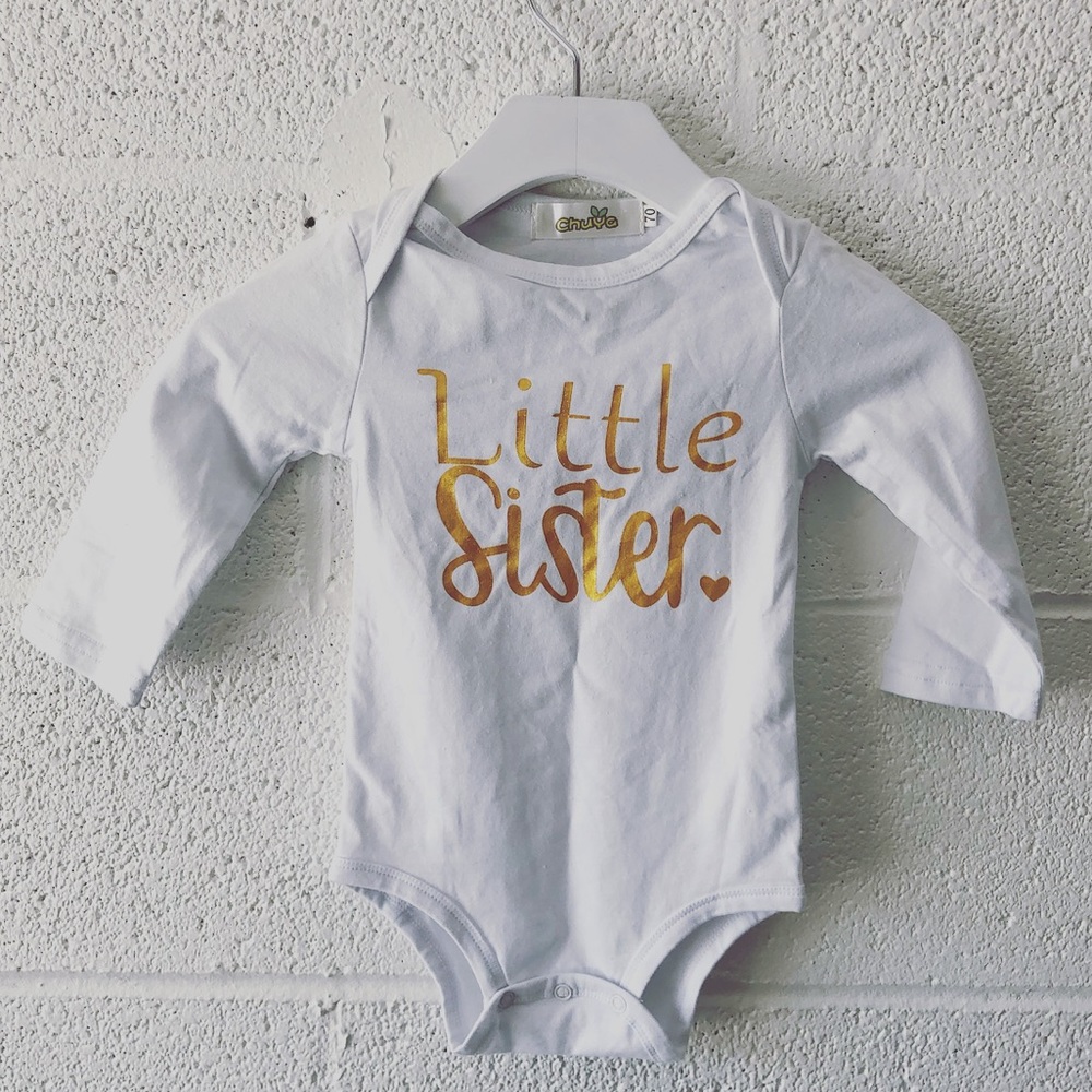 Boutique Brand Little Sister graphic onesie 6-9M